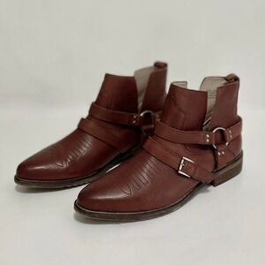 GEEWAWA Brown Leather Aries Boots Ankle Harness Buckles Western Gee Wawa 8.5